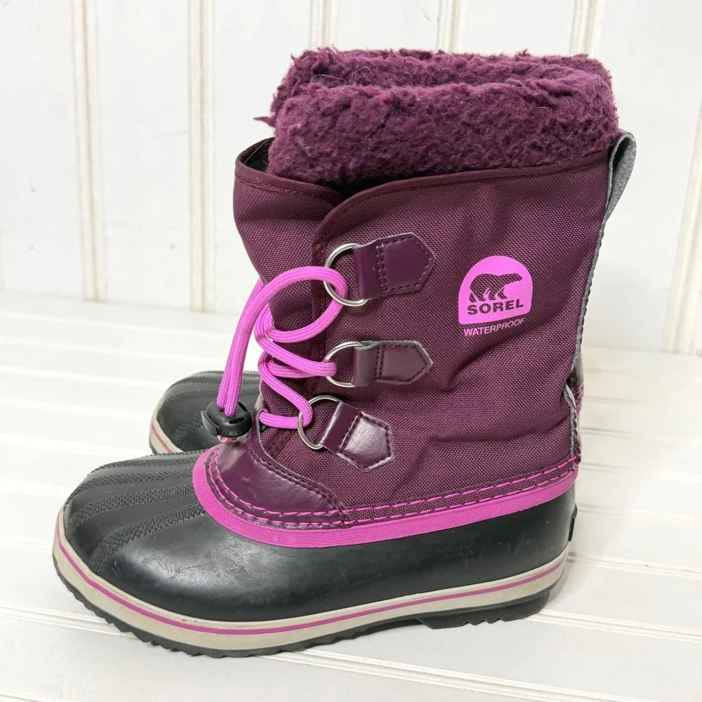 Sorel Yoot Pac Nylon Waterproof Purple Pink Winter Snow Boots Kids Size 3 NY1879